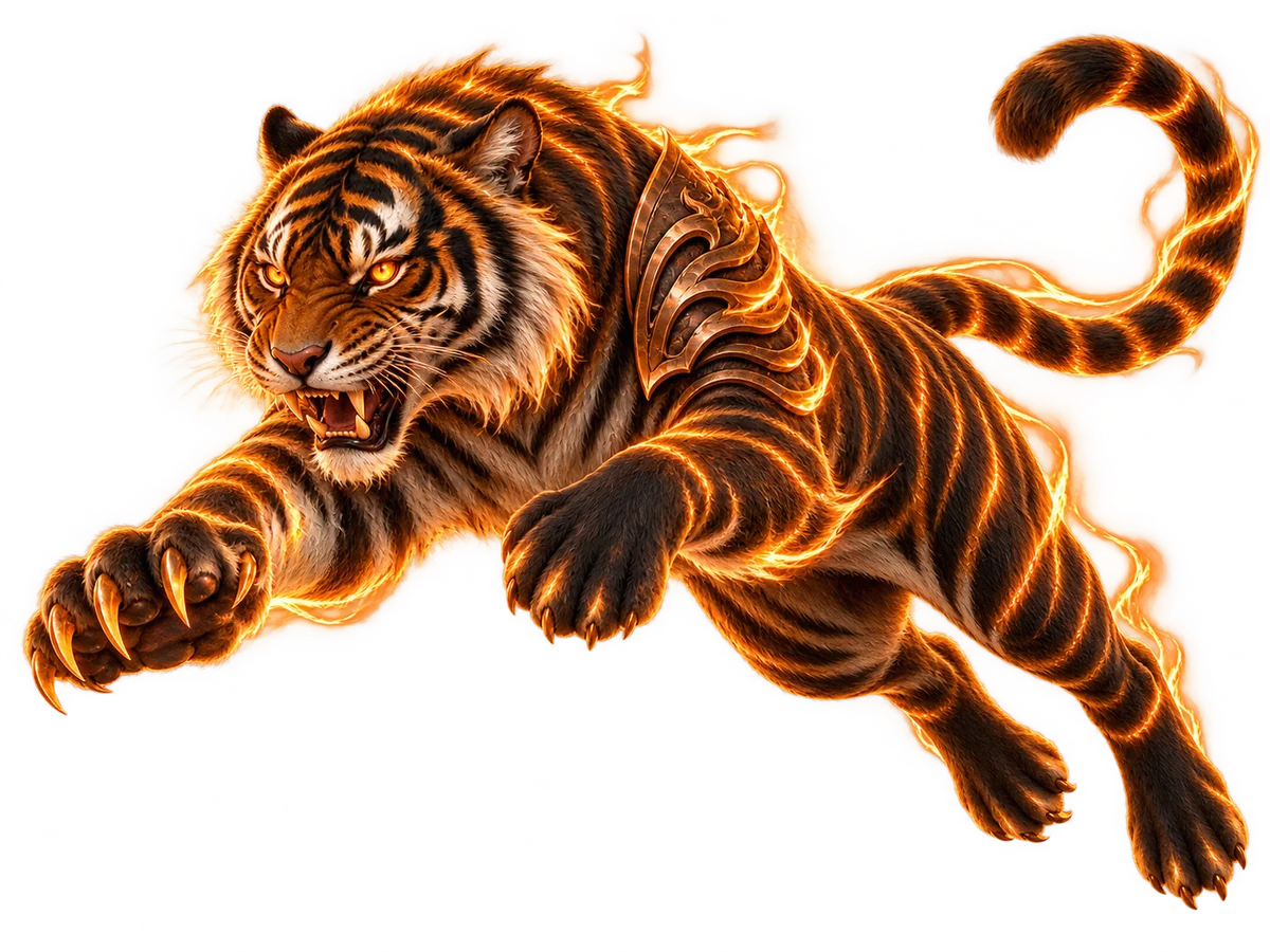 向前跃出的火焰猛虎，独立课程概念图层